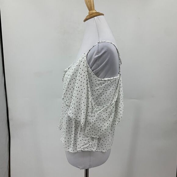 MNG Suit Mango Polka Dot Blouse Womens S Small White Cold Shoulder Drape Shirt - Picture 4 of 11
